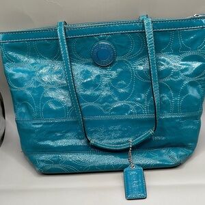 Coach Stunning Patent Leather Bag Teal Coach E1275-F19198